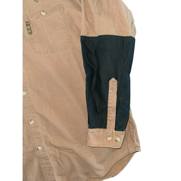 Columbia Gilchrist Club Hunting Shirt XL Tan Black Cotton Quilted Shoulder Patch - Picture 5 of 12
